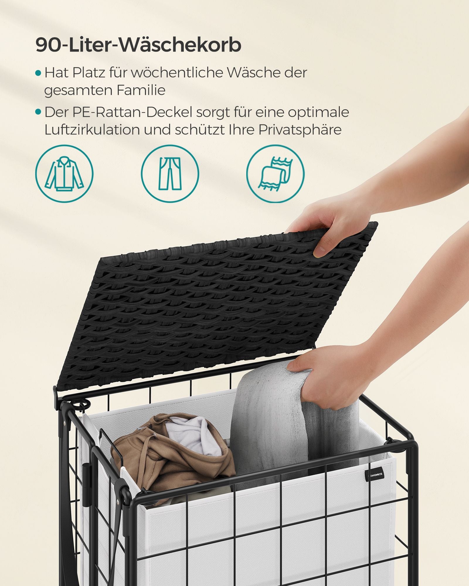 Wäschereikorb und Wäsche-Raum-ink-Schwarz-Wölnwit