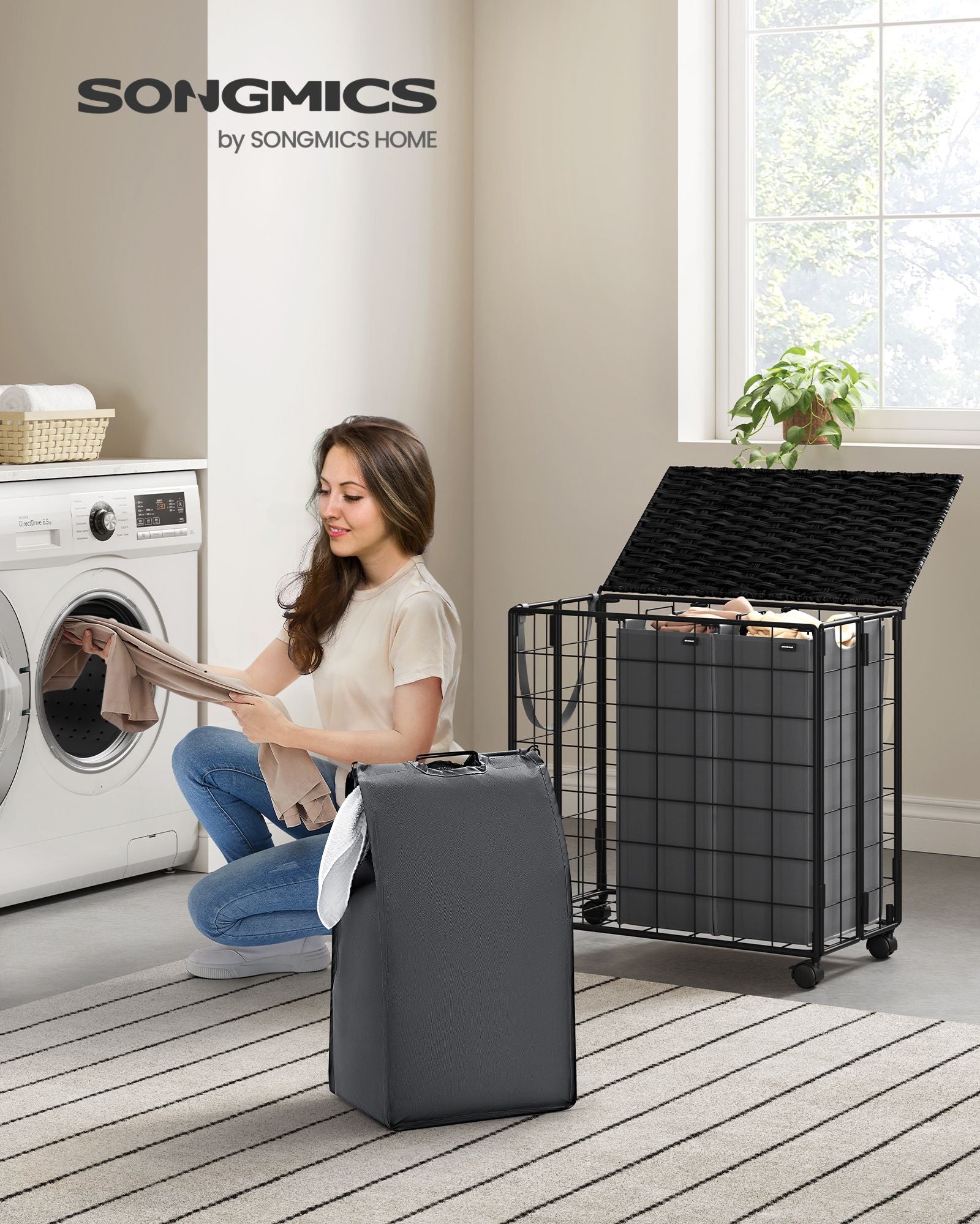 Wäscherei Korb-130 L-removable mit Rädern-Ink-Black-Leigrijs