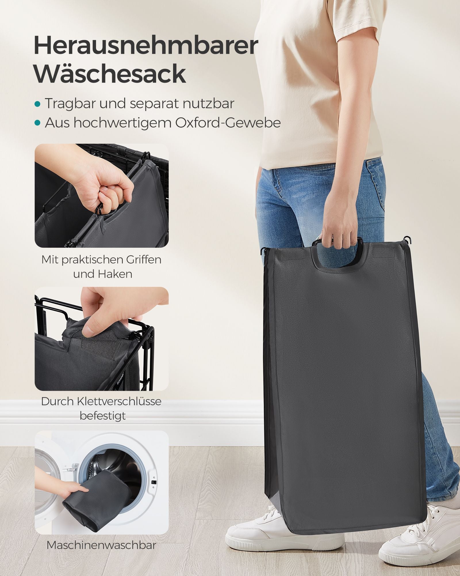 Wäscherei Korb-130 L-removable mit Rädern-Ink-Black-Leigrijs