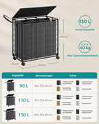 Wäscherei Korb-130 L-removable mit Rädern-Ink-Black-Leigrijs