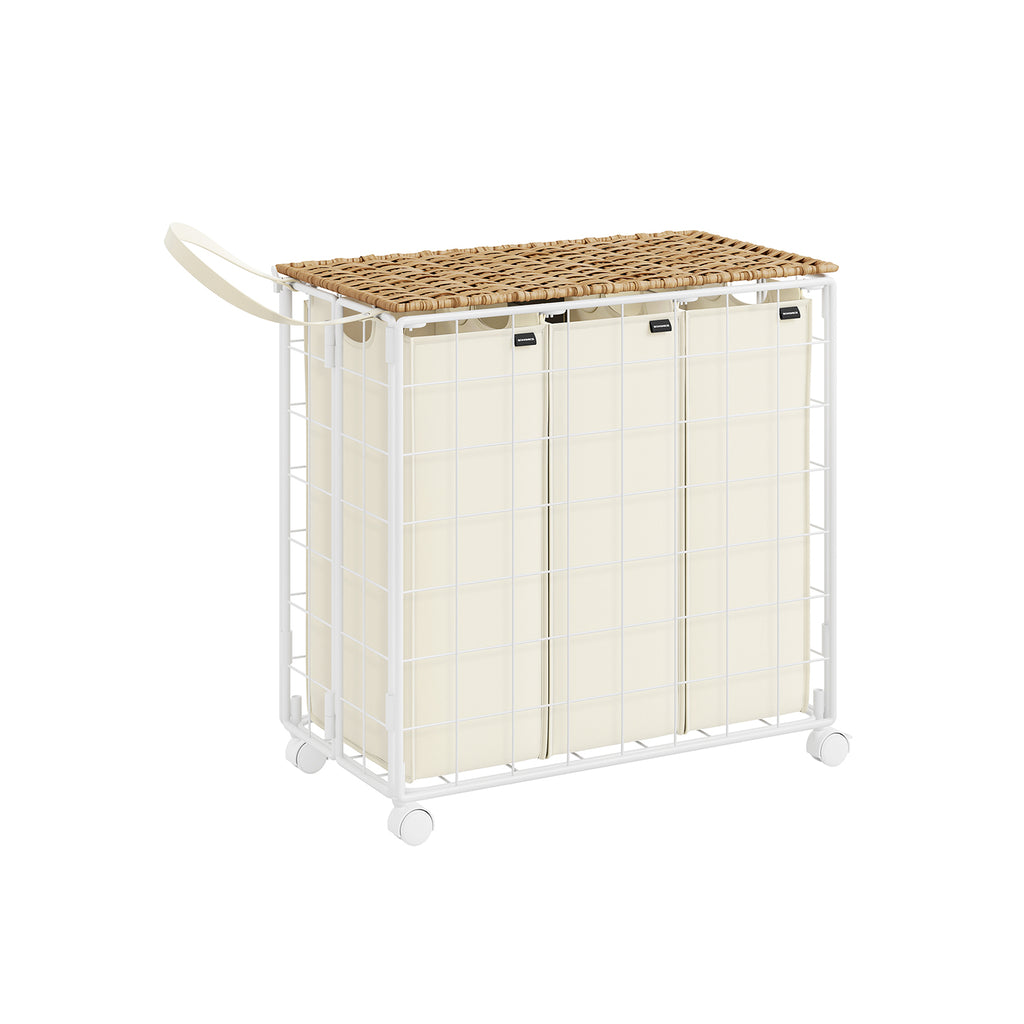 Wäschekorb auf Rädern Natural Beige-Crème White