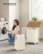 Wäschekorb auf Rädern Natural Beige-Crème White