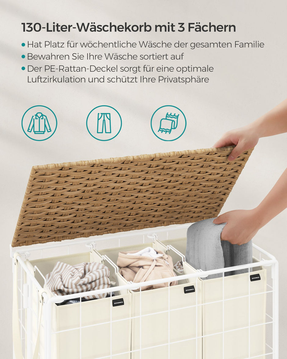 Wäschekorb auf Rädern Natural Beige-Crème White