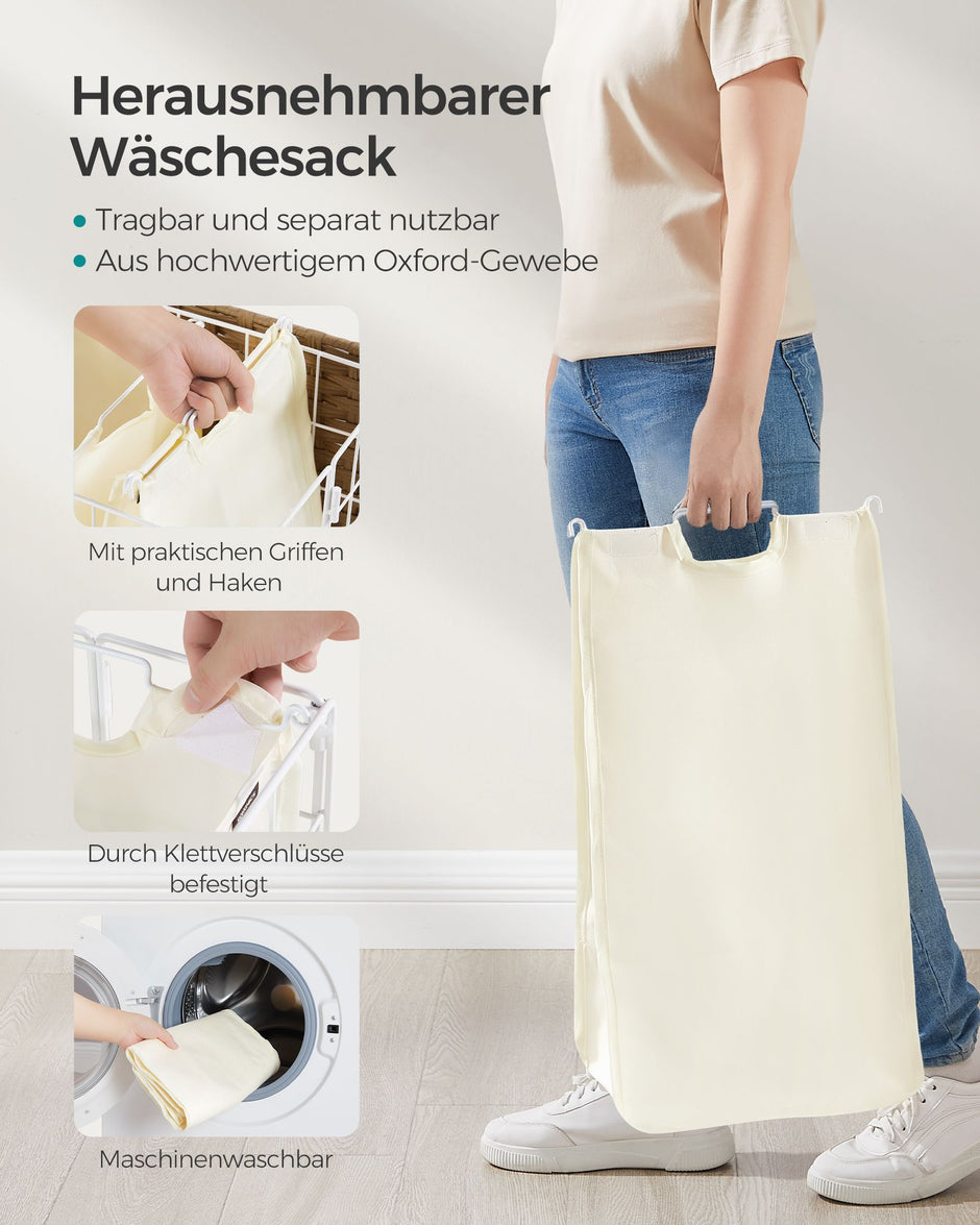 Wäschekorb auf Rädern Natural Beige-Crème White