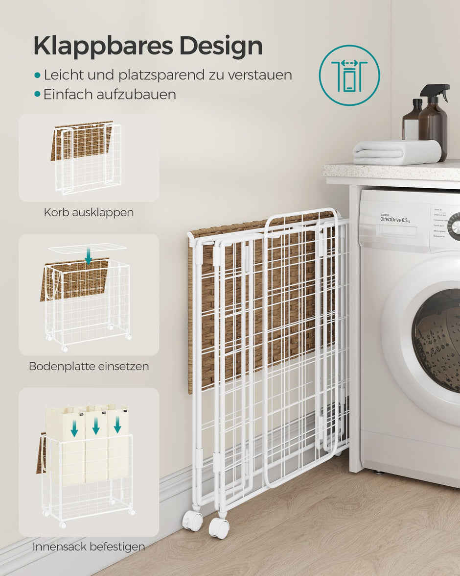 Wäschekorb auf Rädern Natural Beige-Crème White