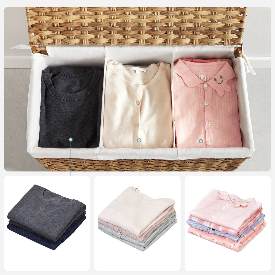 Wäschereikorb - mit 3 Fächern - auf Rädern - 140 l - Hand -wege - Brown