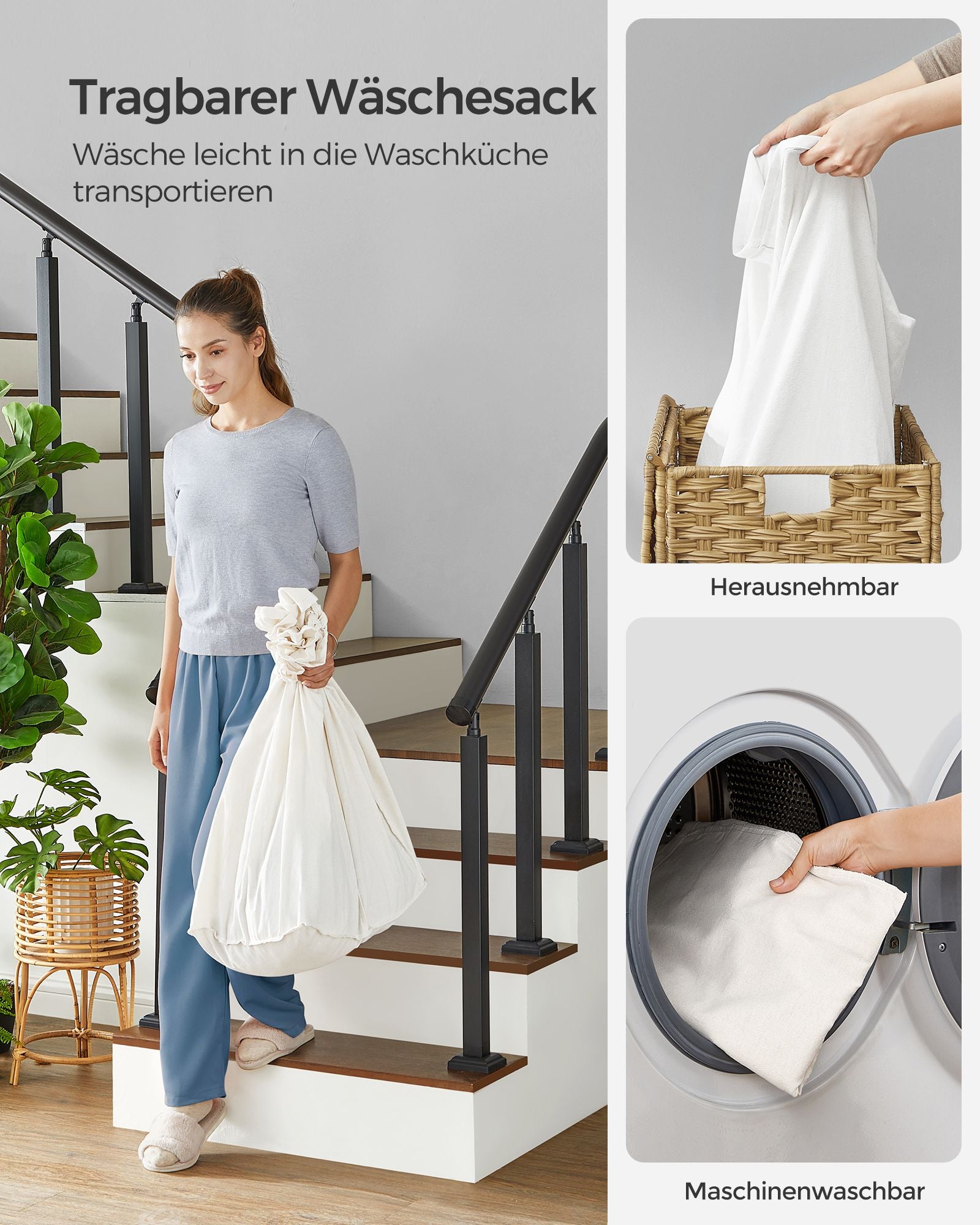 Wäschereikorb - mit abnehmbarem Deckel - natürliche Farbe