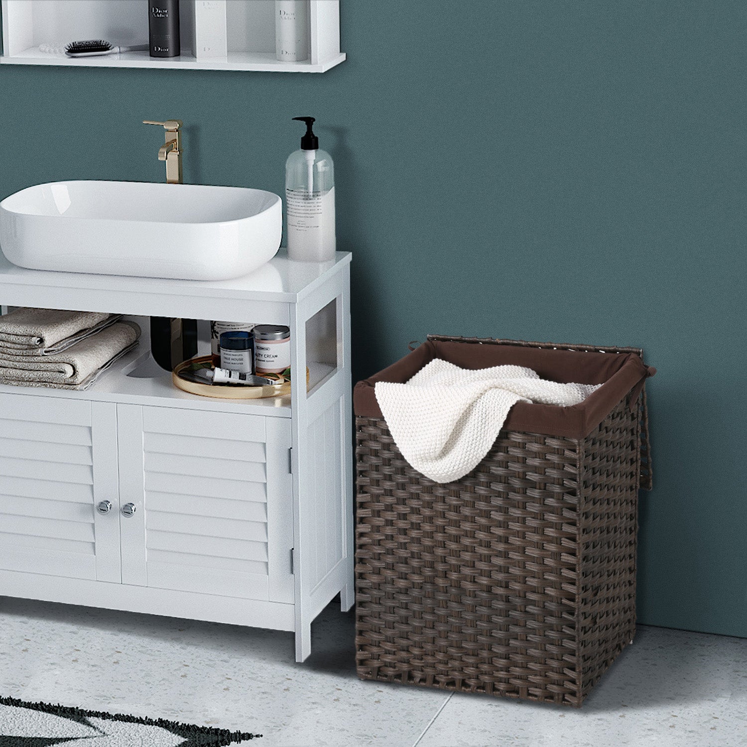 Wäschereikorb - Polyrotaner - 90 l - Brown