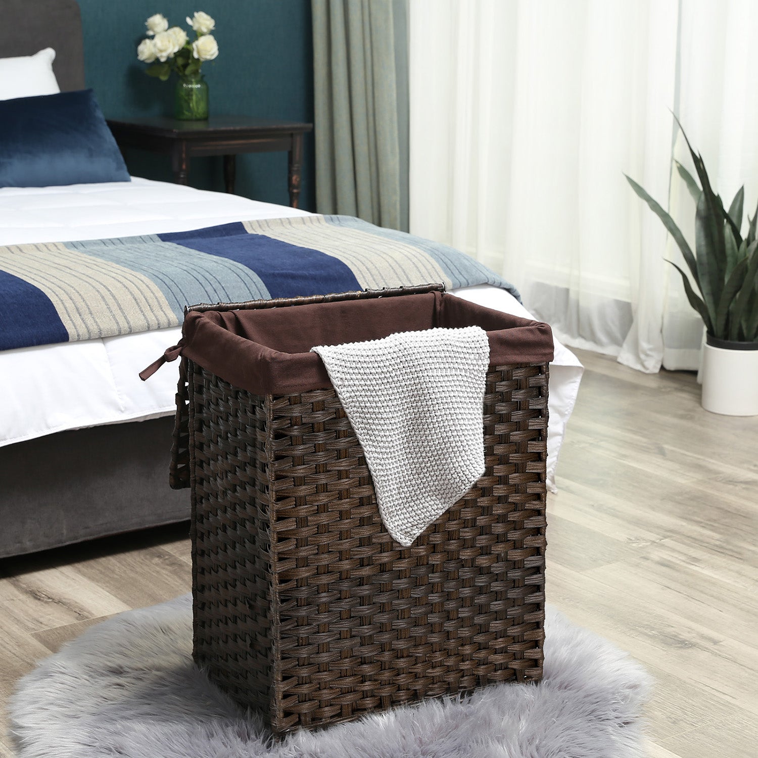 Wäschereikorb - Polyrotaner - 90 l - Brown