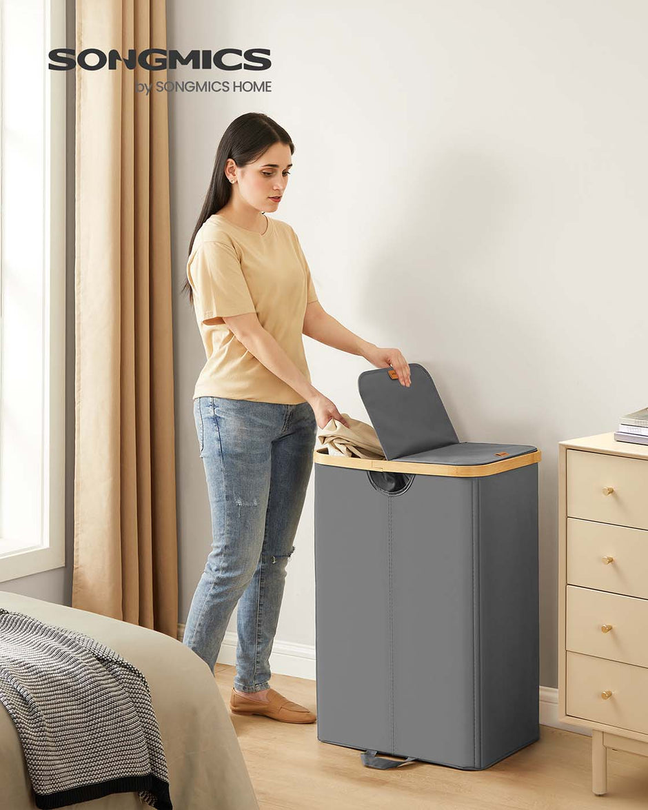 Wäschekorb mit zwei Fächern und Deckel