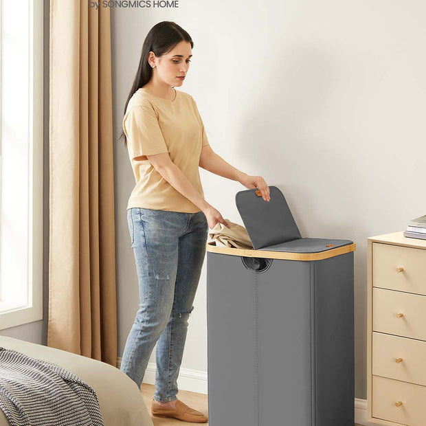 Wäschekorb mit zwei Fächern und Deckel