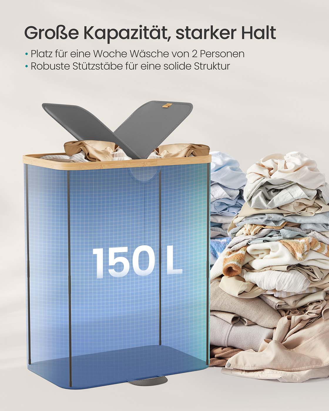 Wäschekorb mit zwei Fächern und Deckel