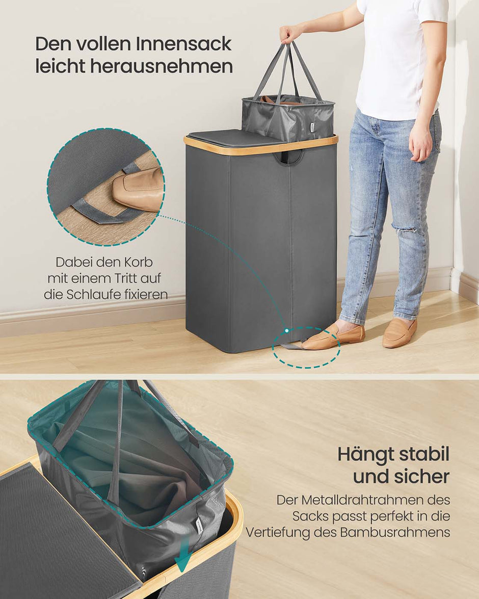 Wäschekorb mit zwei Fächern und Deckel