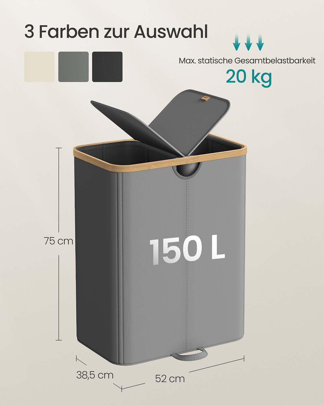 Wäschekorb mit zwei Fächern und Deckel