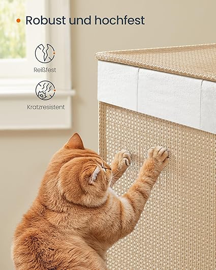 Wäschekorb 100 l mit 2 Fächern und Rädern Natural Beige-mat weiß