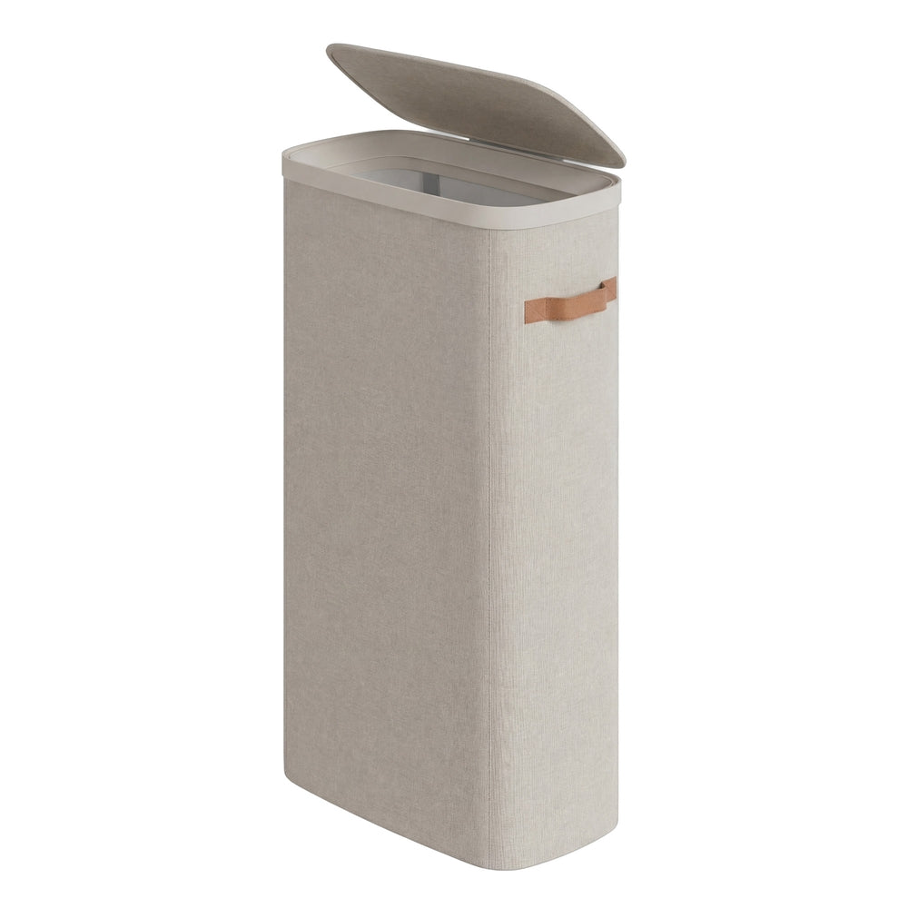Wasmand - 65 liter - 39 x 22 x 75 cm - met deksel en handvatten - beige - maximaal 10 kg