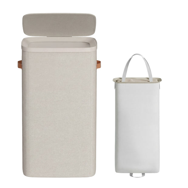 Wasmand - 65 liter - 39 x 22 x 75 cm - met deksel en handvatten - beige - maximaal 10 kg