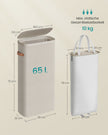 Wasmand - 39 x 22 x 75 cm - 65 liter - met deksel en handgrepen - uitneembare waszak - cappuccinobeige - max. belasting 10 kg