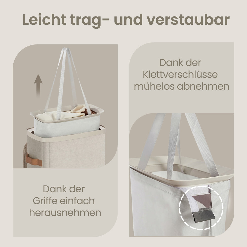 Wasmand - 65 liter - 39 x 22 x 75 cm - met deksel en handvatten - beige - maximaal 10 kg