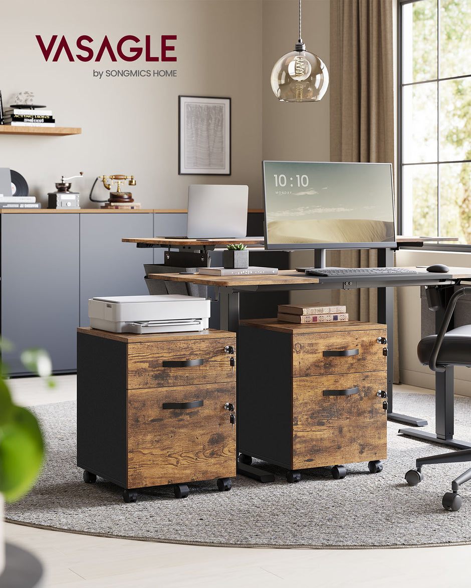 Schließbarer Rollenbehälter mit 2 Schubladen und 5 Rädern