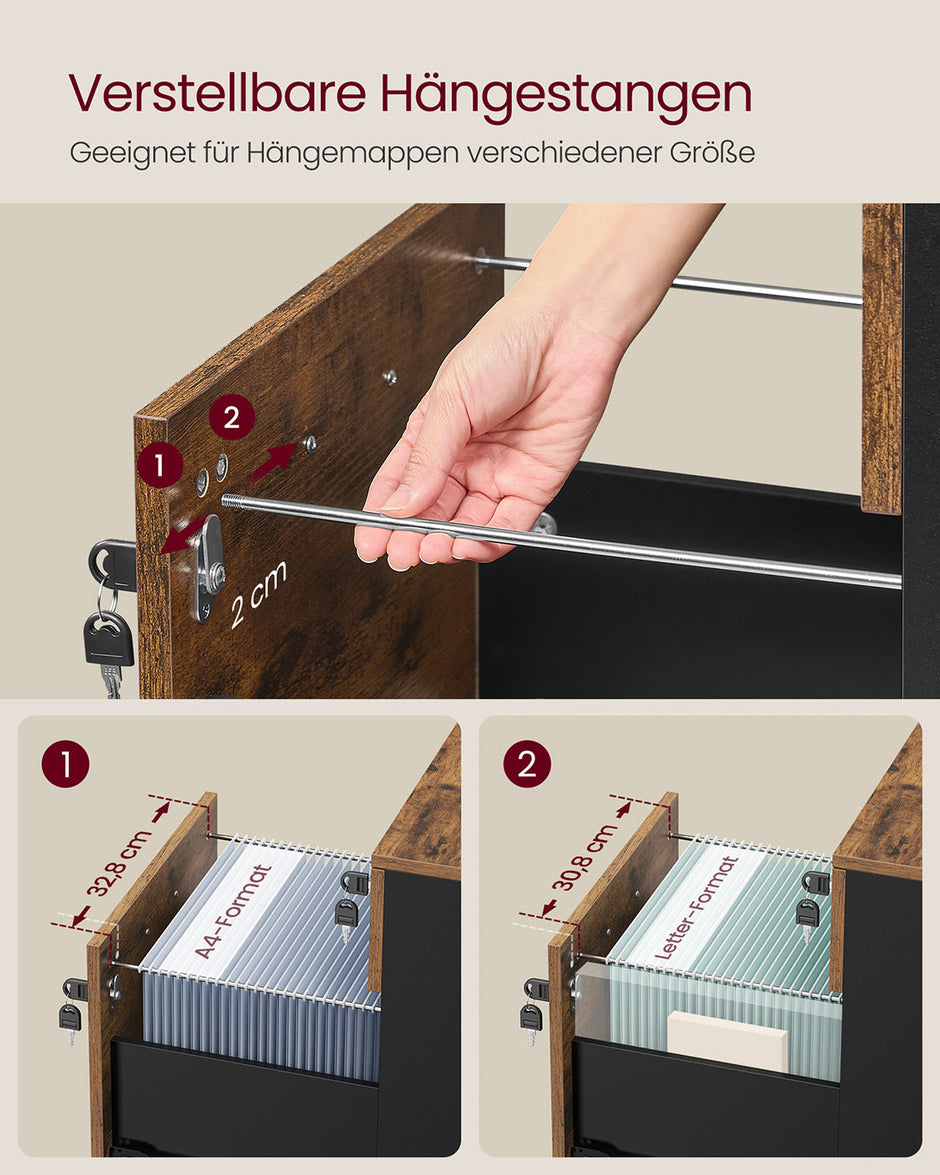 Schließbarer Rollenbehälter mit 2 Schubladen und 5 Rädern