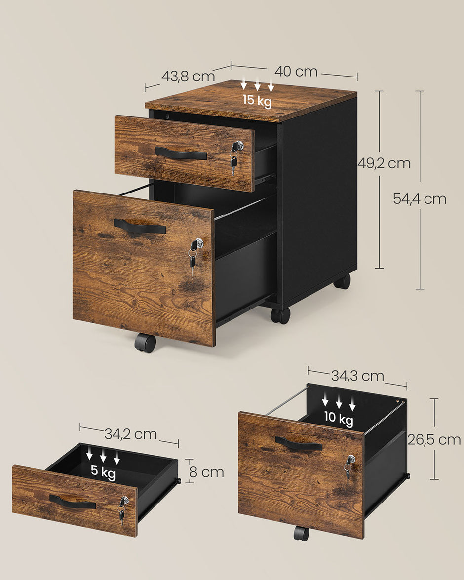 Schließbarer Rollenbehälter mit 2 Schubladen und 5 Rädern