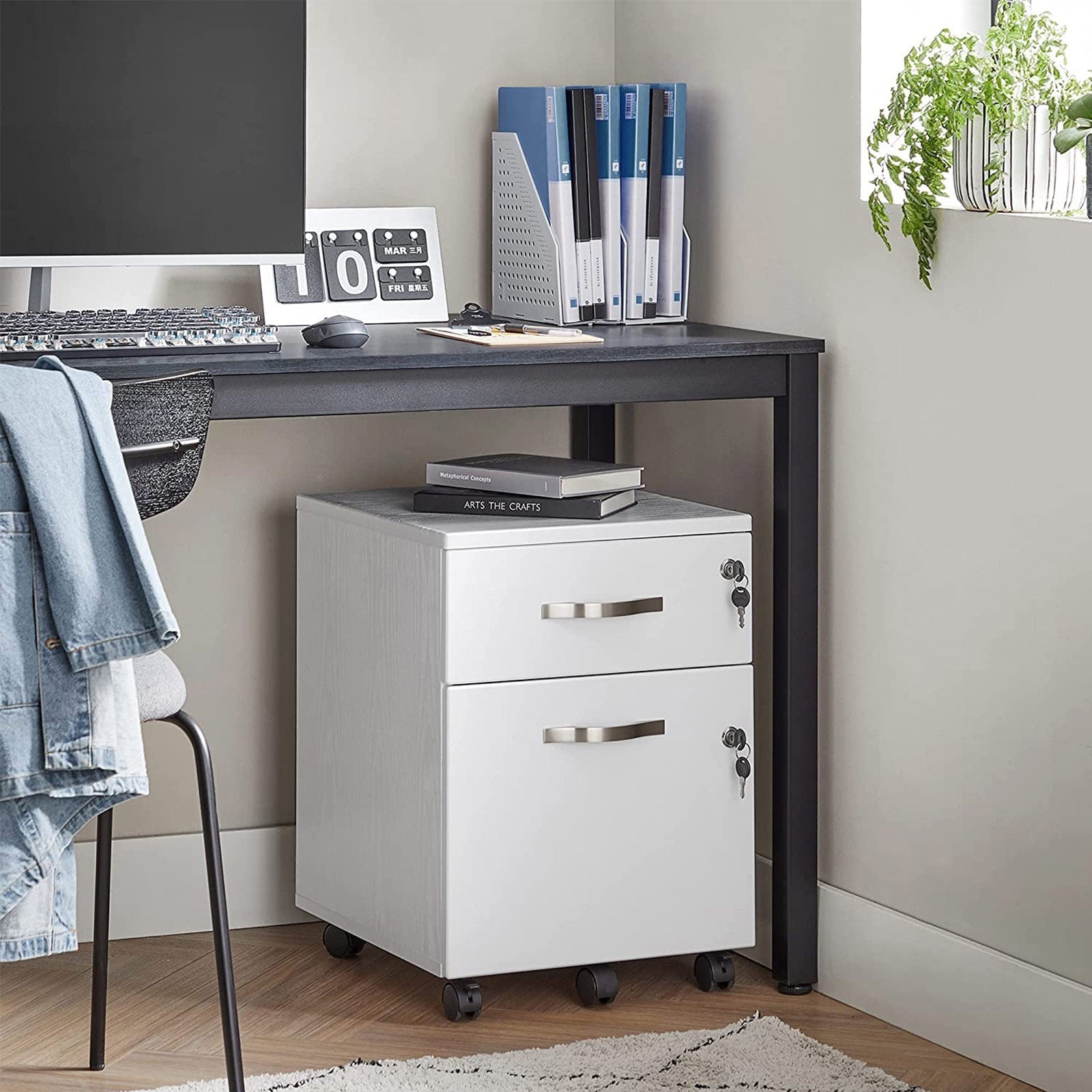 Rollbehälter - Schubladeneinheit auf Rädern - mit 2 Schlössern - Weiß