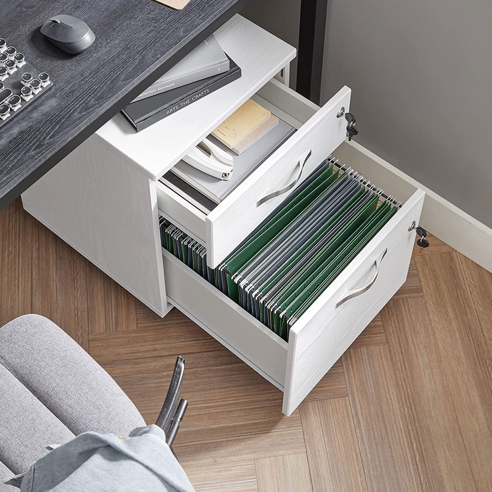 Rollbehälter - Schubladeneinheit auf Rädern - mit 2 Schlössern - Weiß