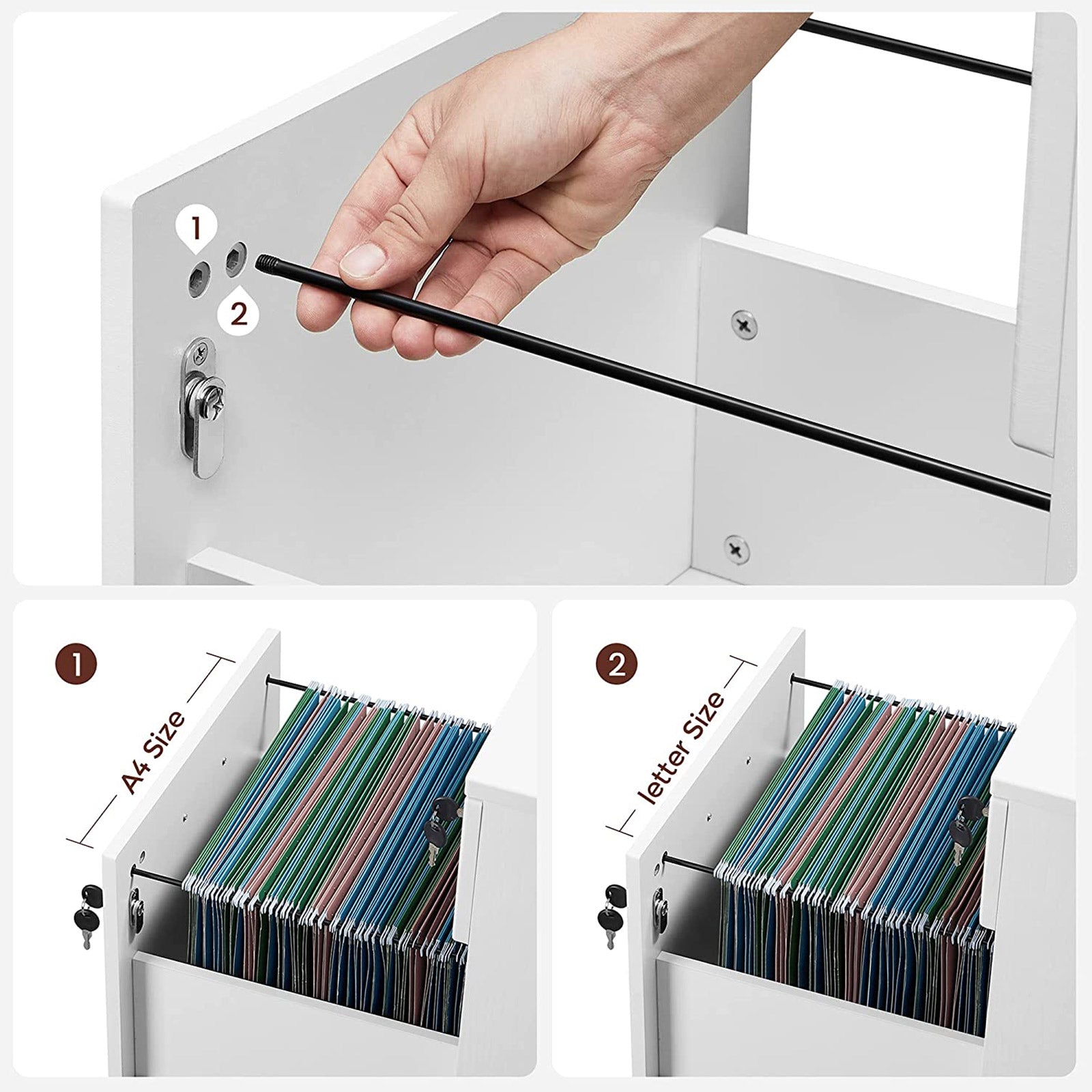 Rollbehälter - Schubladeneinheit auf Rädern - mit 2 Schlössern - Weiß