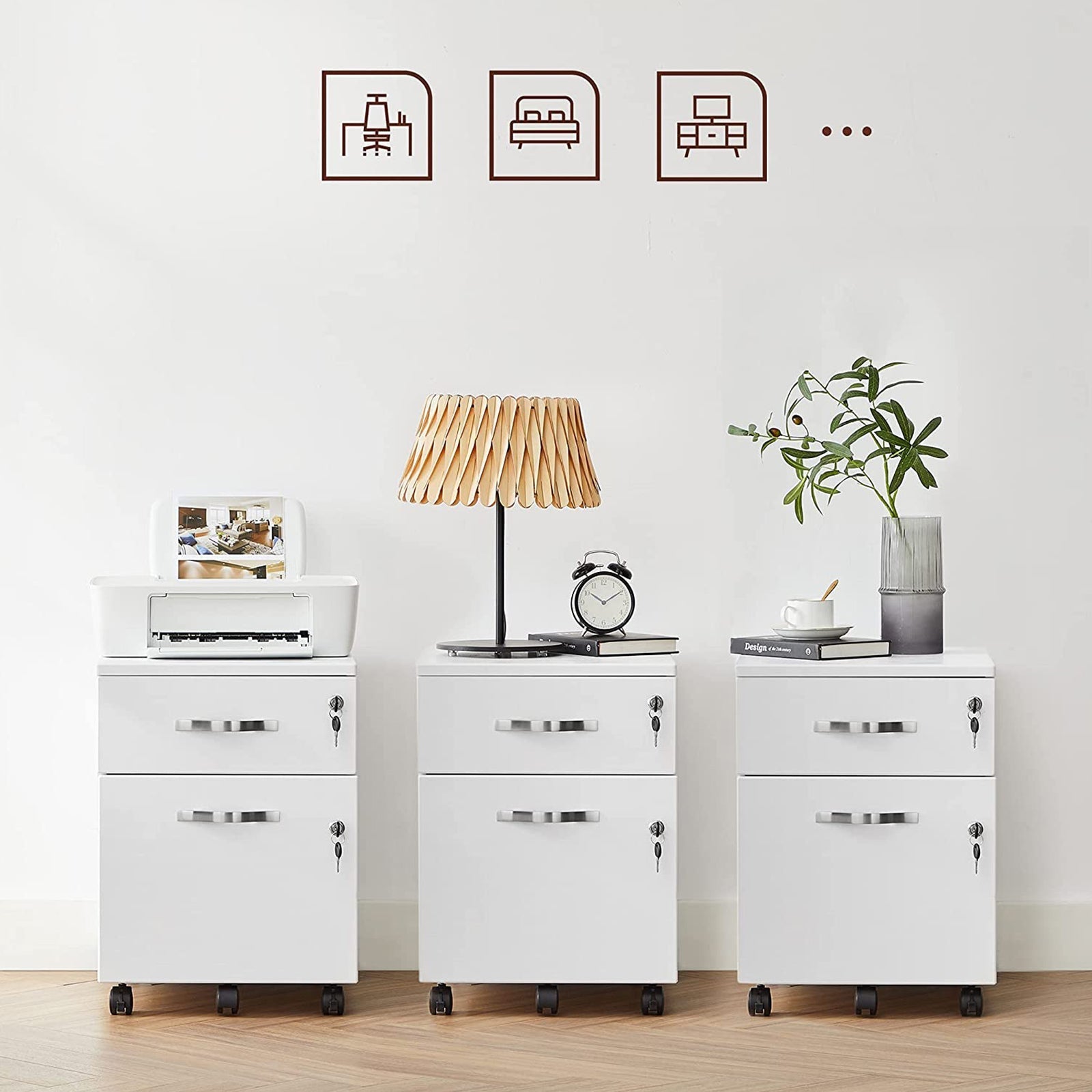 Rollbehälter - Schubladeneinheit auf Rädern - mit 2 Schlössern - Weiß