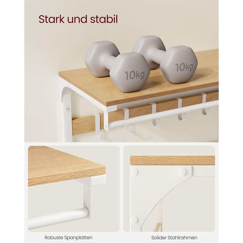 Wandtellack-mit Regal-10 abnehmbarer Hooks-Eak-White