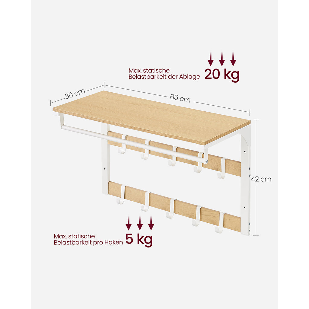 Wandtellack-mit Regal-10 abnehmbarer Hooks-Eak-White