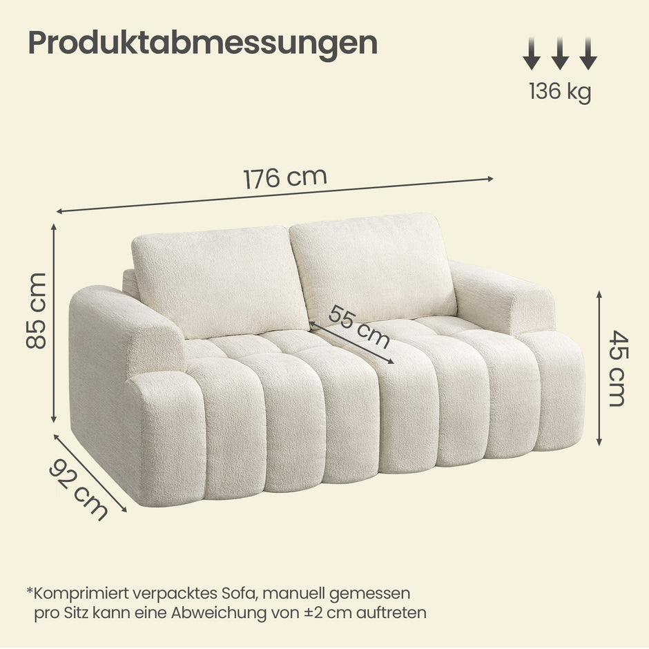 Modulaire Bank – Zonder Frame – Chenille – 176 x 92 cm – Wit
