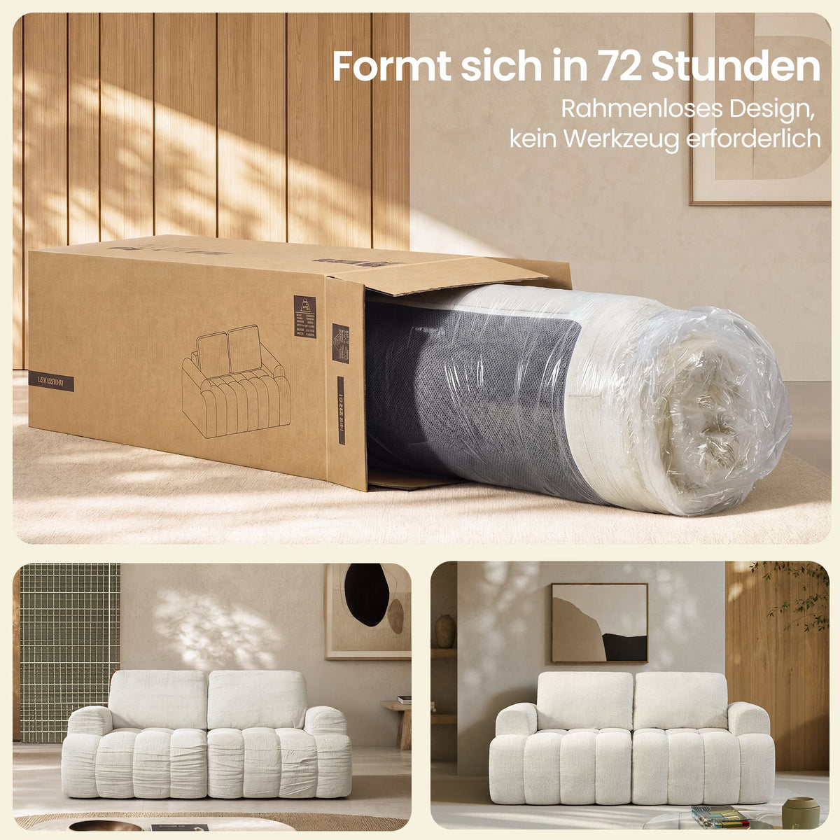 Modulaire Bank – Zonder Frame – Chenille – 176 x 92 cm – Wit