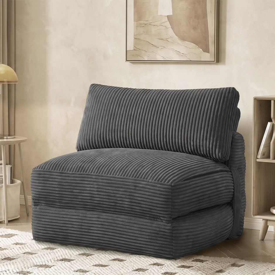 Slaapfauteuil - Opvouwbaar van Corduroy - Met Kussen - Loodgrijs - 89 x 89 x 78 cm
