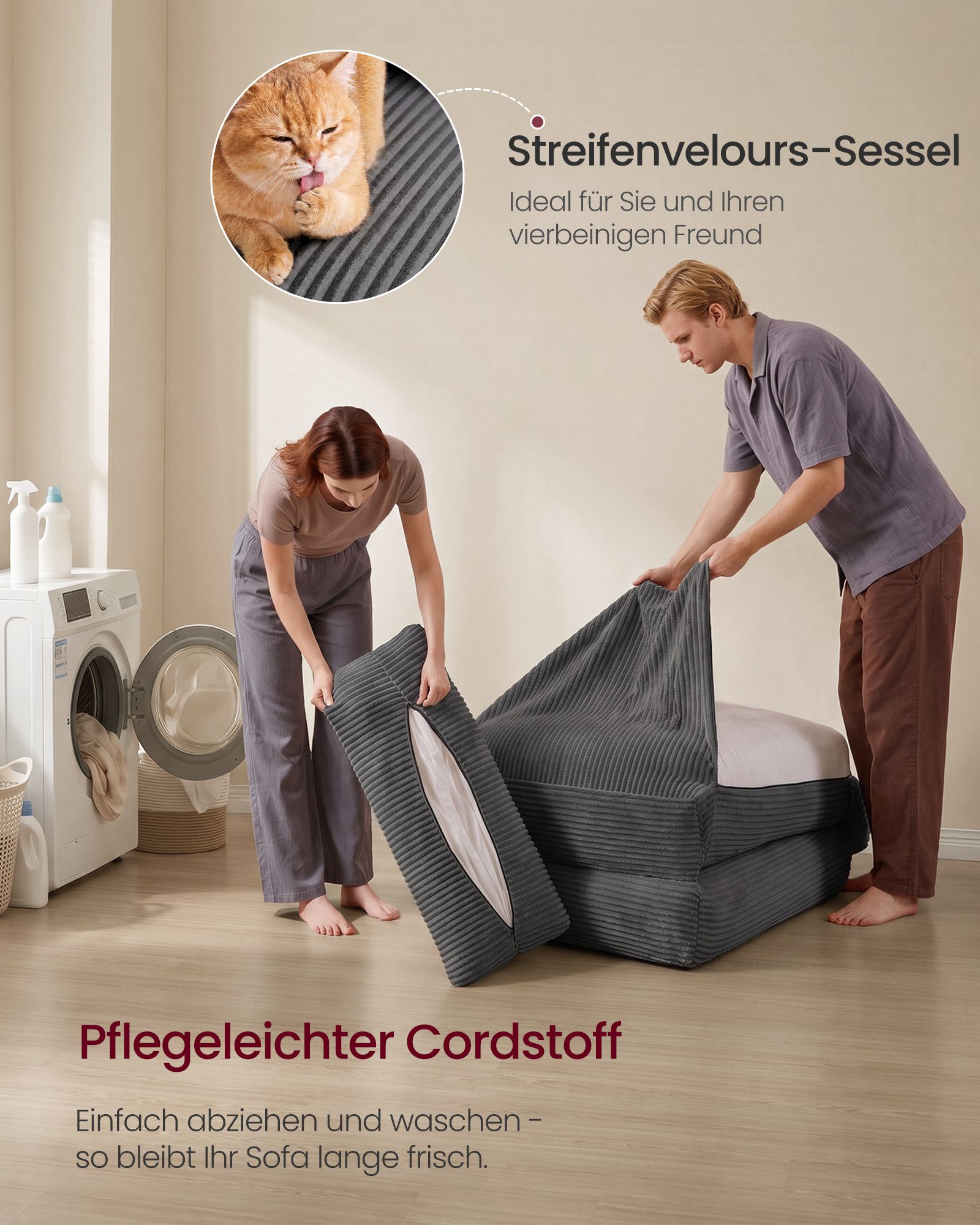 Slaapfauteuil - Opvouwbaar van Corduroy - Met Kussen - Loodgrijs - 89 x 89 x 78 cm