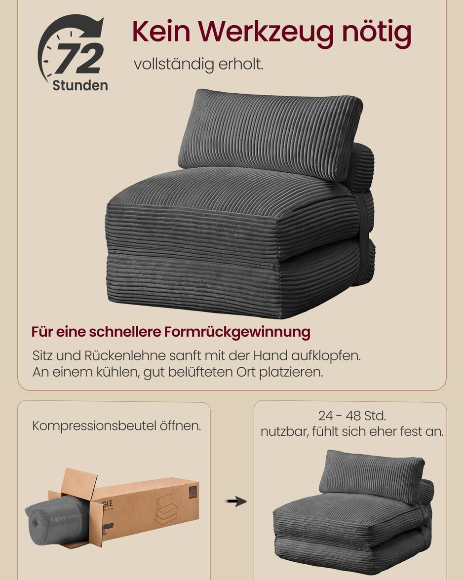 Slaapfauteuil - Opvouwbaar van Corduroy - Met Kussen - Loodgrijs - 89 x 89 x 78 cm