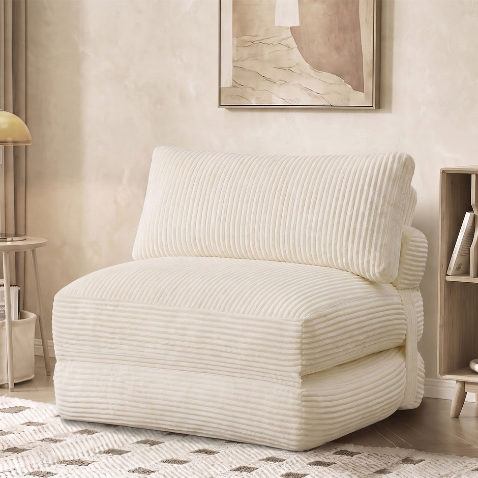Slaapfauteuil - Opvouwbaar van Corduroy - Met Kussen - Warmwit - 89 x 89 x 78 cm