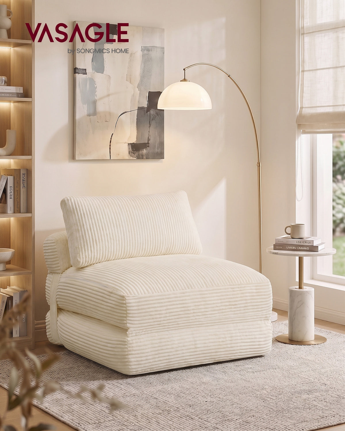 Slaapfauteuil - Opvouwbaar van Corduroy - Met Kussen - Warmwit - 89 x 89 x 78 cm