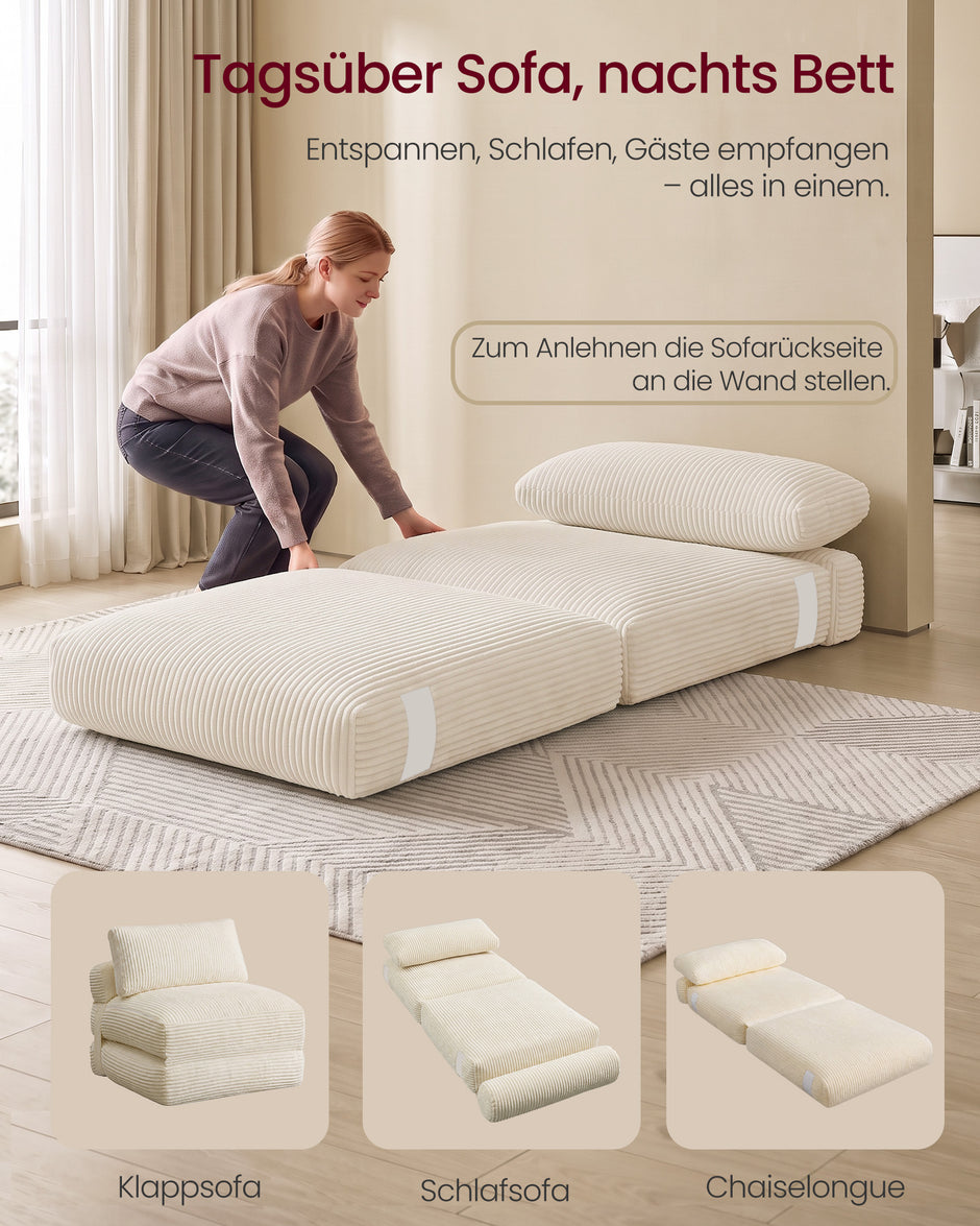 Slaapfauteuil - Opvouwbaar van Corduroy - Met Kussen - Warmwit - 89 x 89 x 78 cm