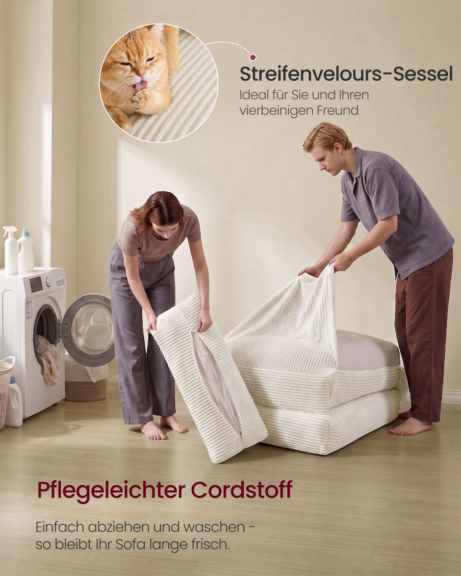 Slaapfauteuil - Opvouwbaar van Corduroy - Met Kussen - Warmwit - 89 x 89 x 78 cm