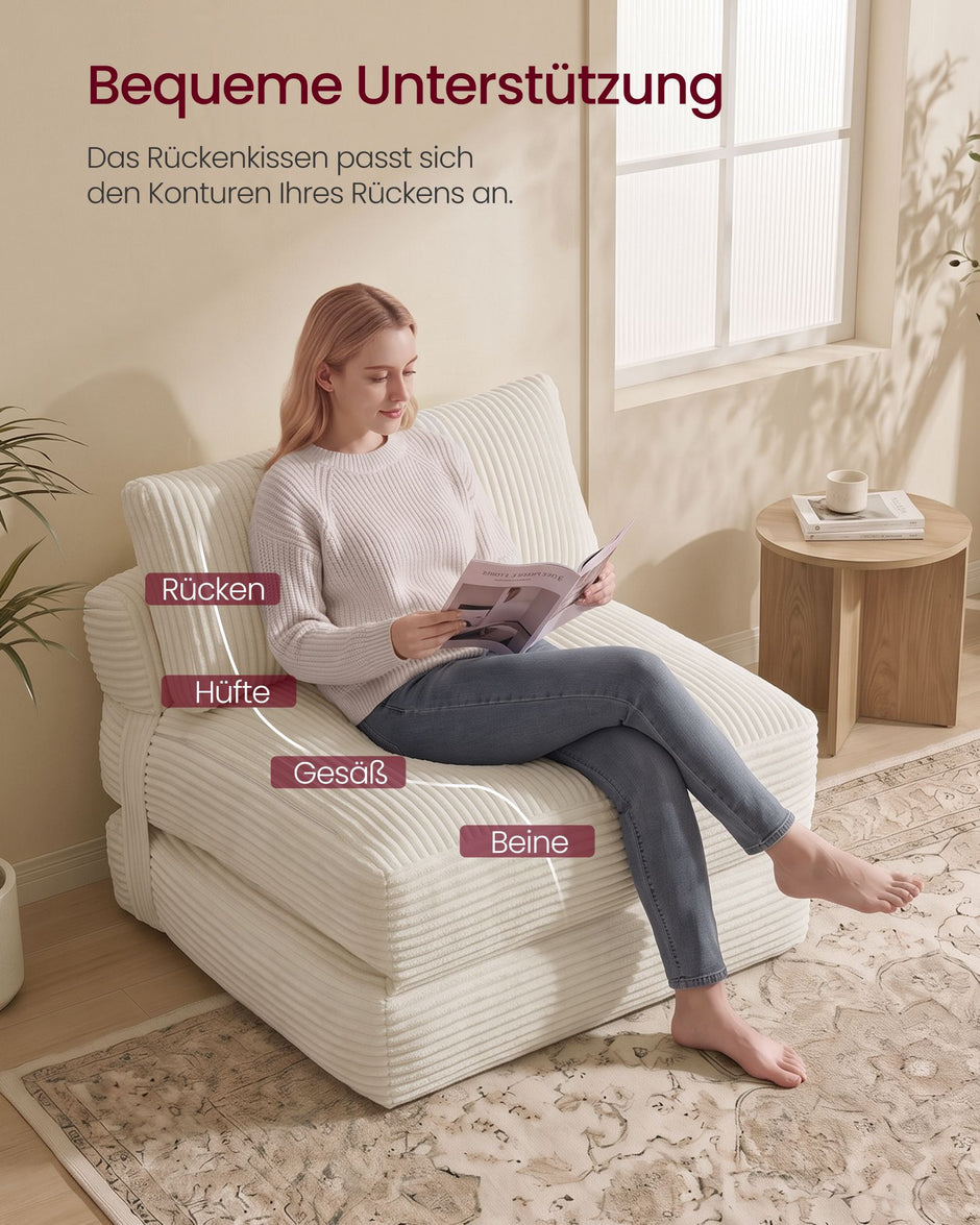 Slaapfauteuil - Opvouwbaar van Corduroy - Met Kussen - Warmwit - 89 x 89 x 78 cm