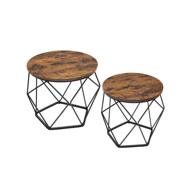 Runder Couchtisch Set von 2-Vintage-Flair-Vintage-Braun-Inktzwart