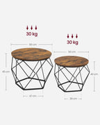 Runder Couchtisch Set von 2-Vintage-Flair-Vintage-Braun-Inktzwart