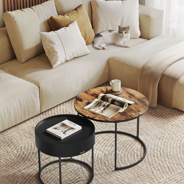 Runder Couchtisch Set von 2 Vintage Brown-Ink-Schwarz