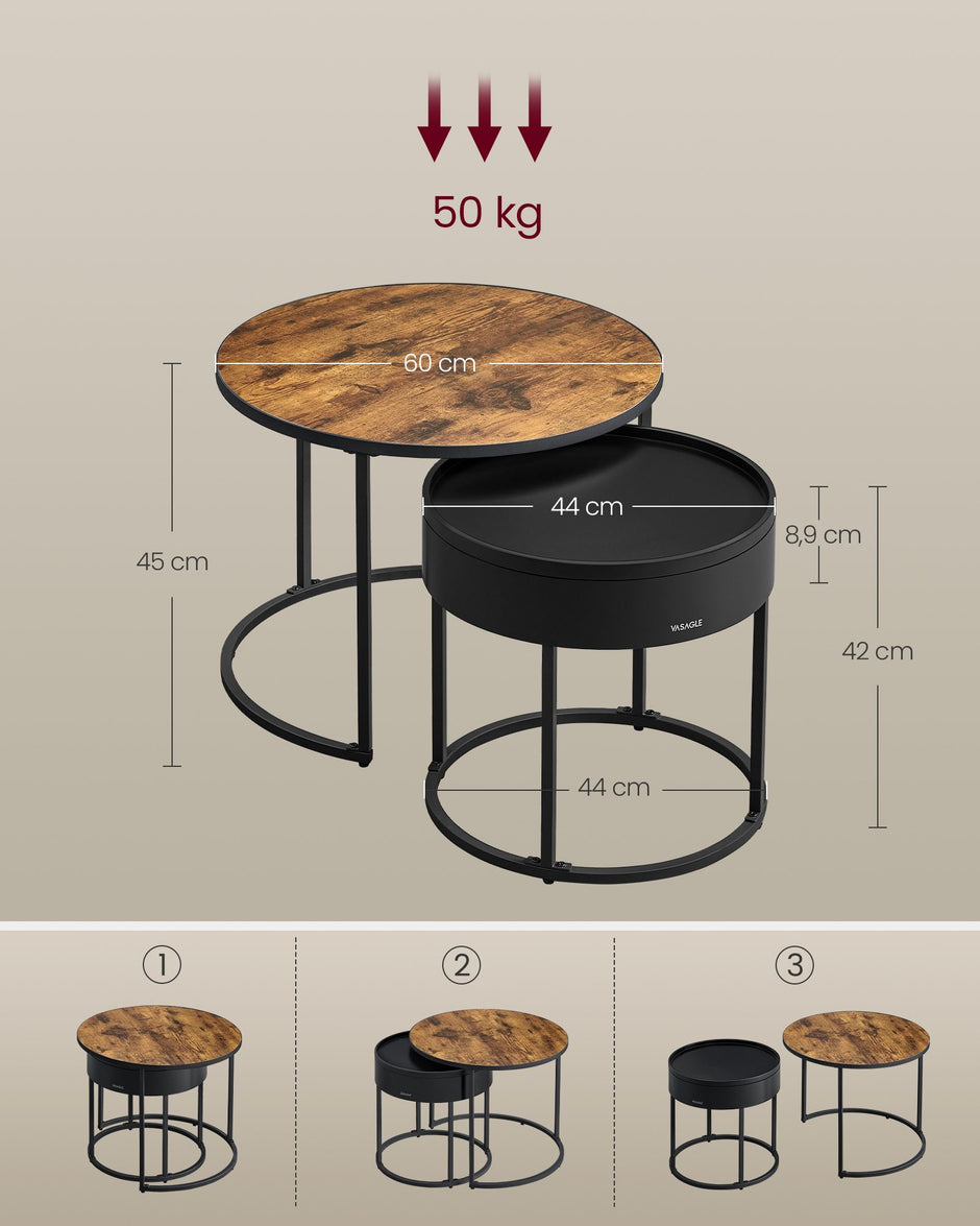 Runder Couchtisch Set von 2 Vintage Brown-Ink-Schwarz