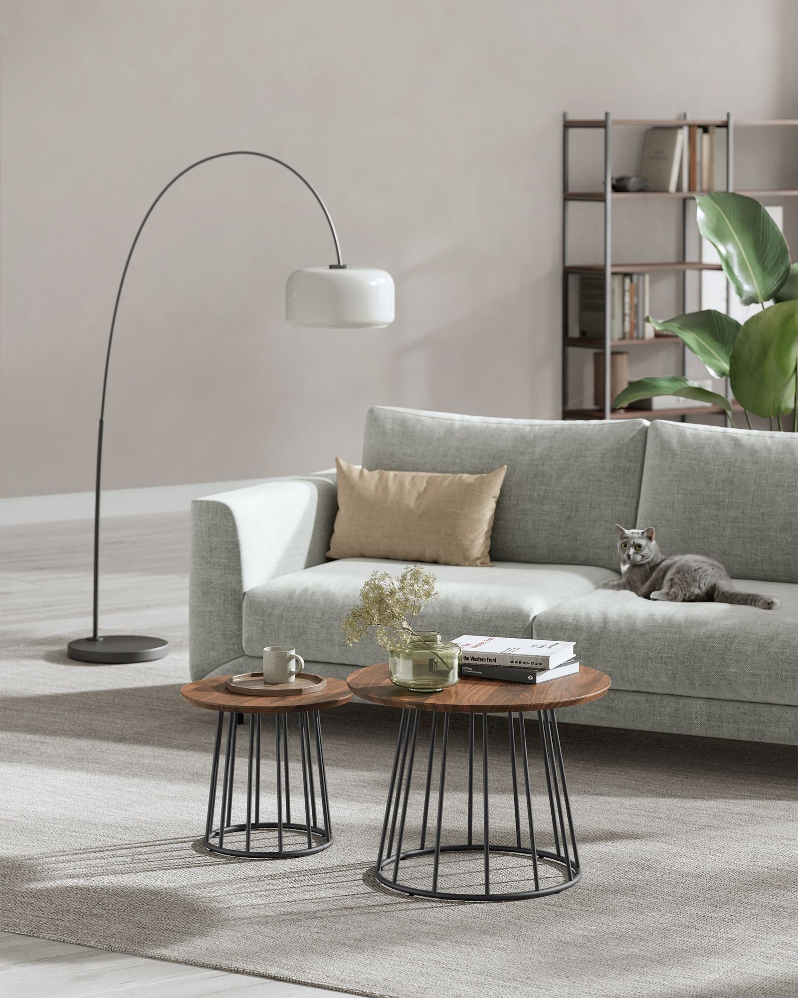 Couchtisch Set von 2 mit Stahlrahmen in natürlicher Walnussfarbe