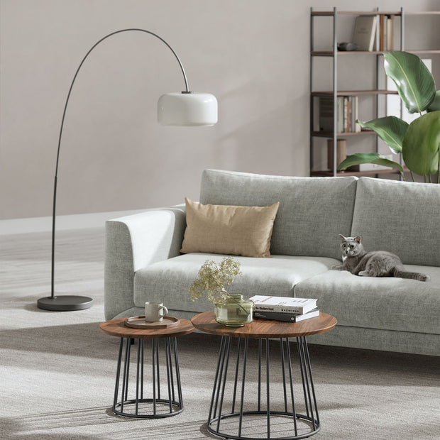 Couchtisch Set von 2 mit Stahlrahmen in natürlicher Walnussfarbe