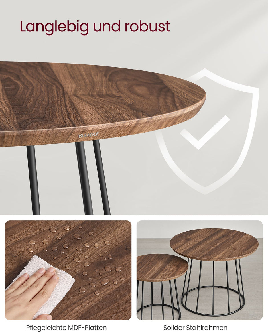 Couchtisch Set von 2 mit Stahlrahmen in natürlicher Walnussfarbe