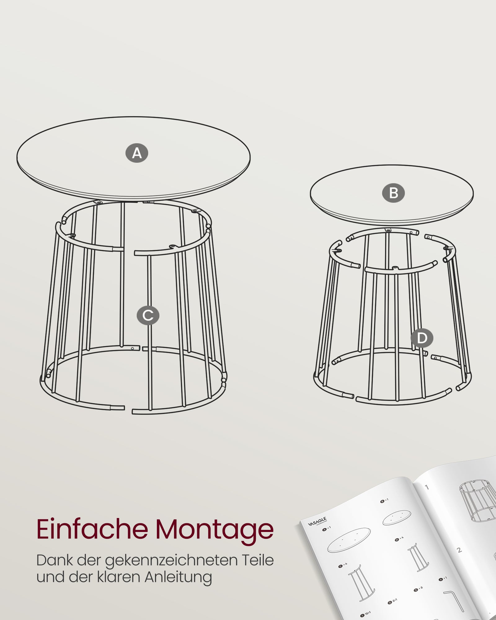 Couchtisch Set von 2 mit Stahlrahmen in natürlicher Walnussfarbe